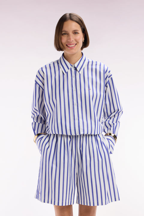 Oversized white cotton shirt with blue stripes - Image 3
