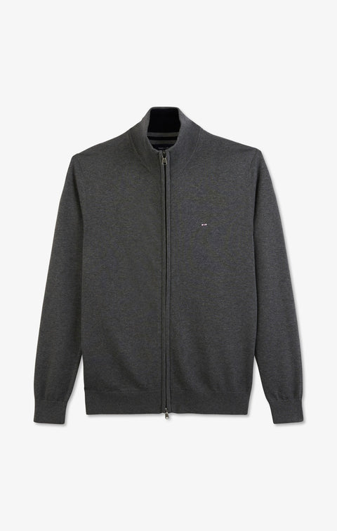 Grey cotton cardigan with zipper - Image 2