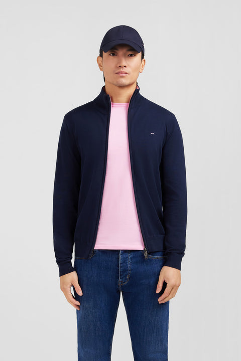 Navy blue cotton cardigan with zipper - Image 1