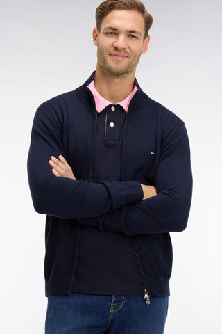 Navy blue cotton cardigan with zipper