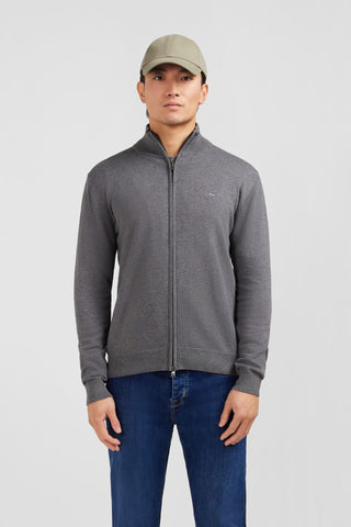 Grey cotton cardigan with zipper