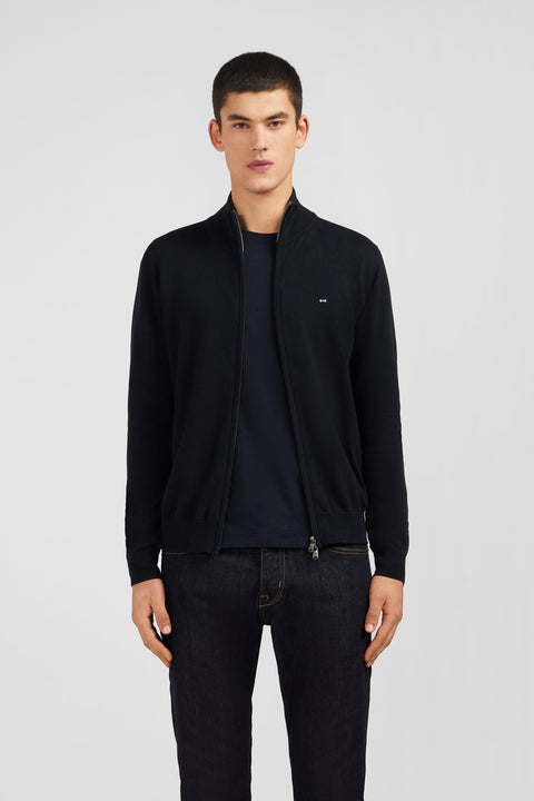 Black cotton cardigan with zipper - Image 1