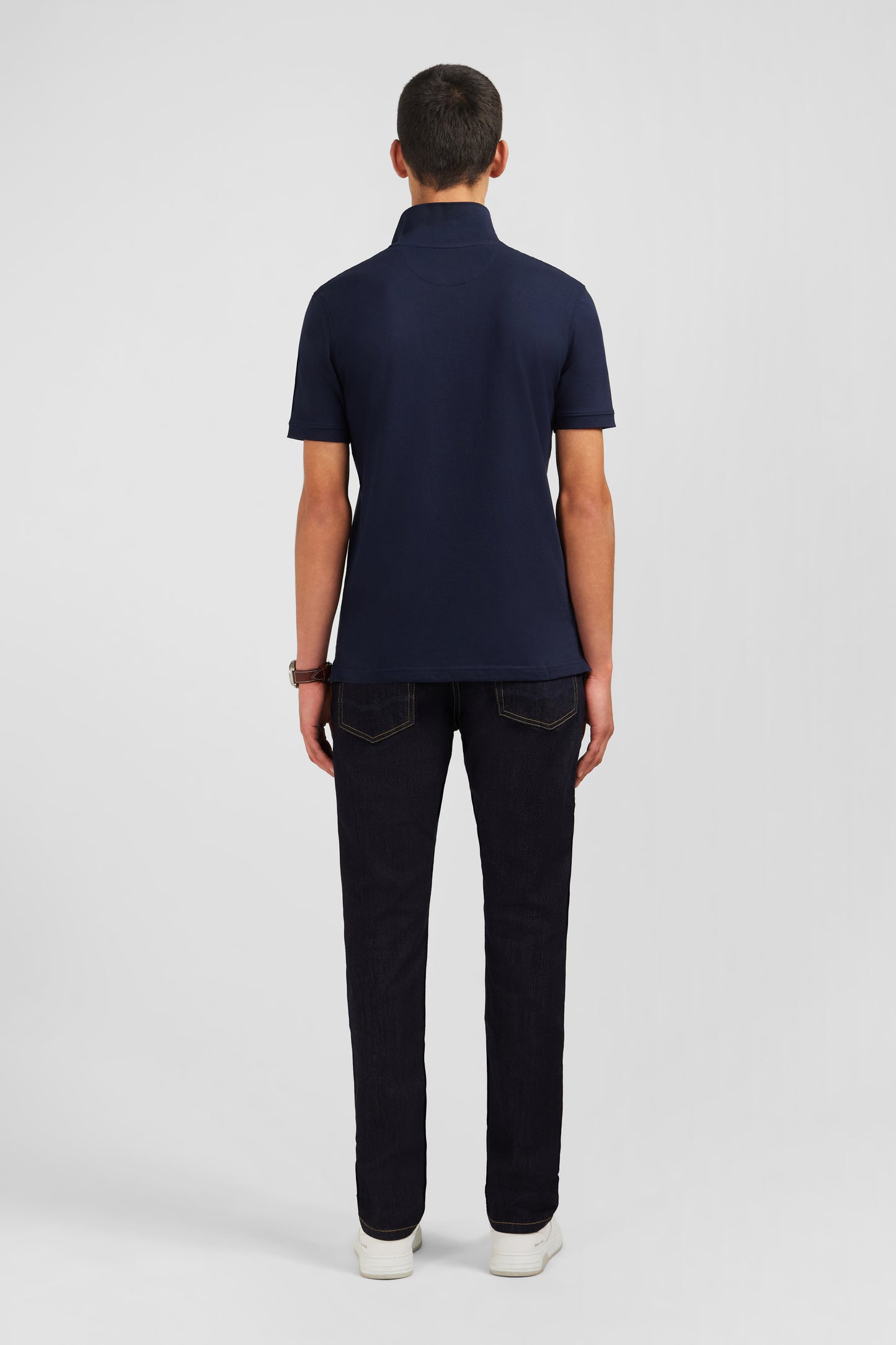Navy blue stretch pima cotton polo