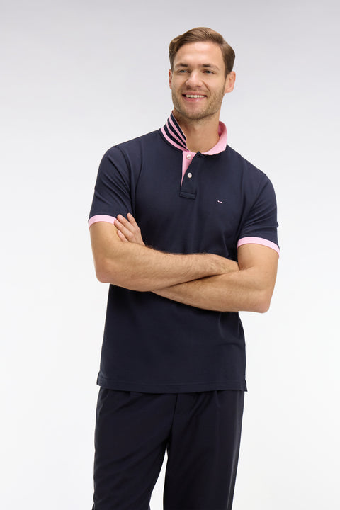 Navy blue pima cotton polo with contrasting accents - Image 1