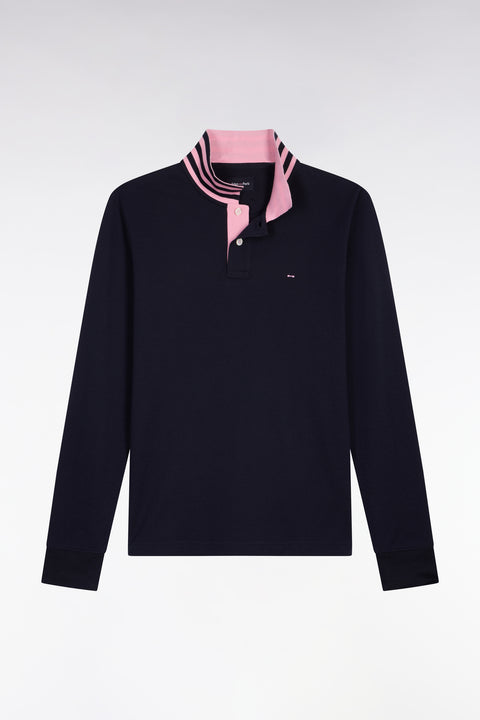 Navy cotton polo with contrasting neck - Image 2