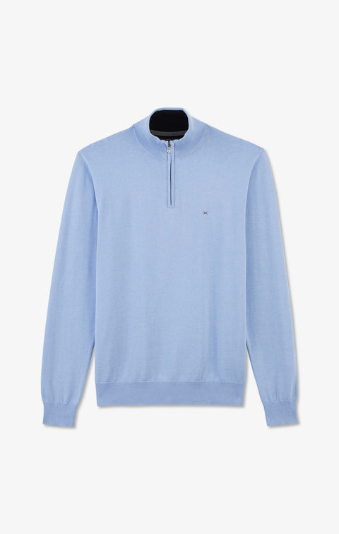 Blue cotton jersey jumper with trucker neck - Image 2