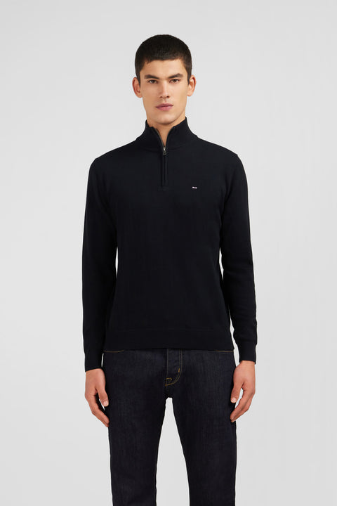 Black cotton jersey jumper with trucker neck - Image 3