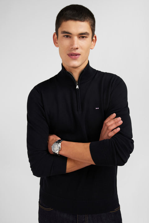 Black cotton jersey jumper with trucker neck - Image 3