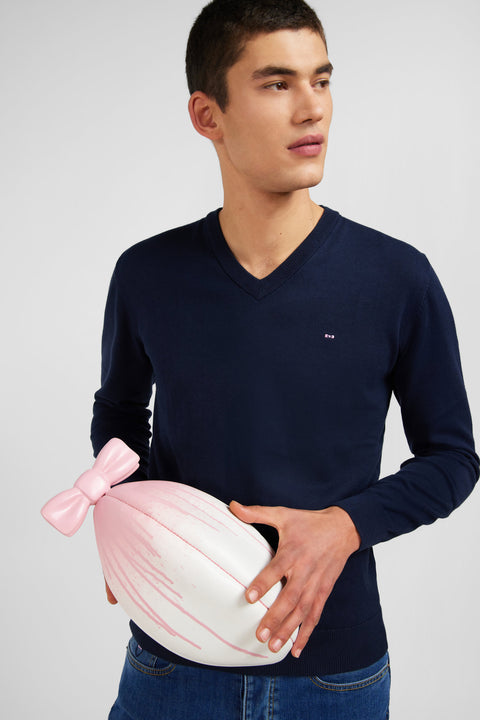 Navy blue cotton V-neck sweater - Image 3