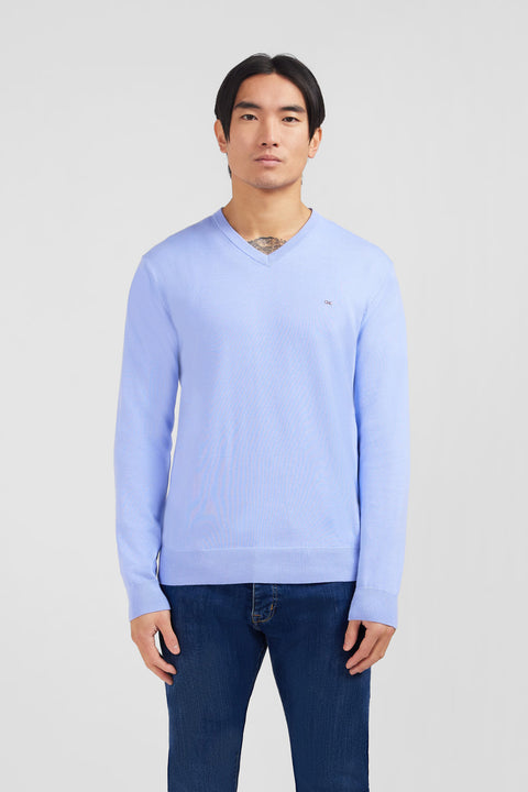 Blue cotton V-neck sweater - Image 3