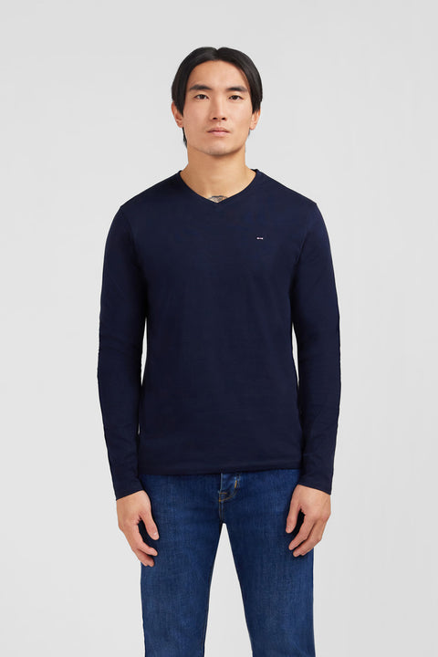 Long sleeved navy blue V neck t-shirt - Image 2