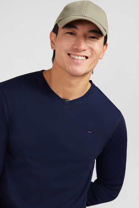 Long sleeved navy blue V neck t-shirt - Image 2