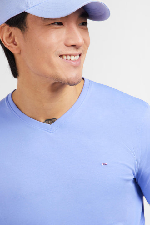 Long sleeved blue V neck t-shirt - Image 1