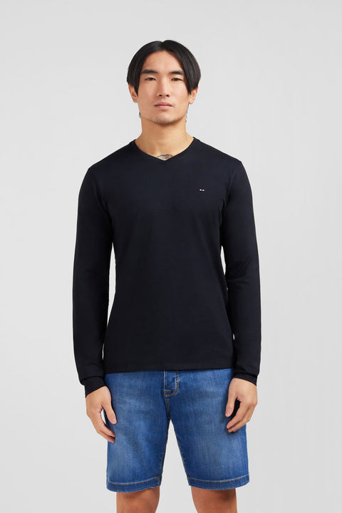 Long sleeved black V neck t-shirt - Image 2