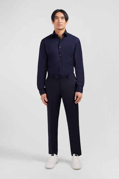 Regular dark blue wool trousers with broken fold - Image 1