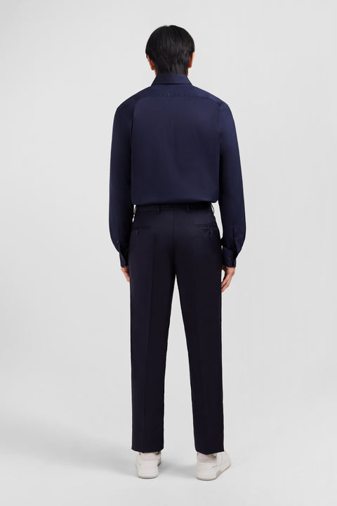 Regular dark blue wool trousers with broken fold - Image 3