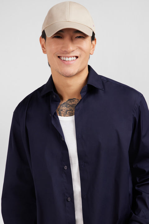 Dark blue shirt in stretch cotton - Image 1