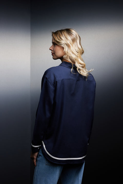 Navy cotton shirt with ecru braids upcycled Pap'Atelier - Image 3