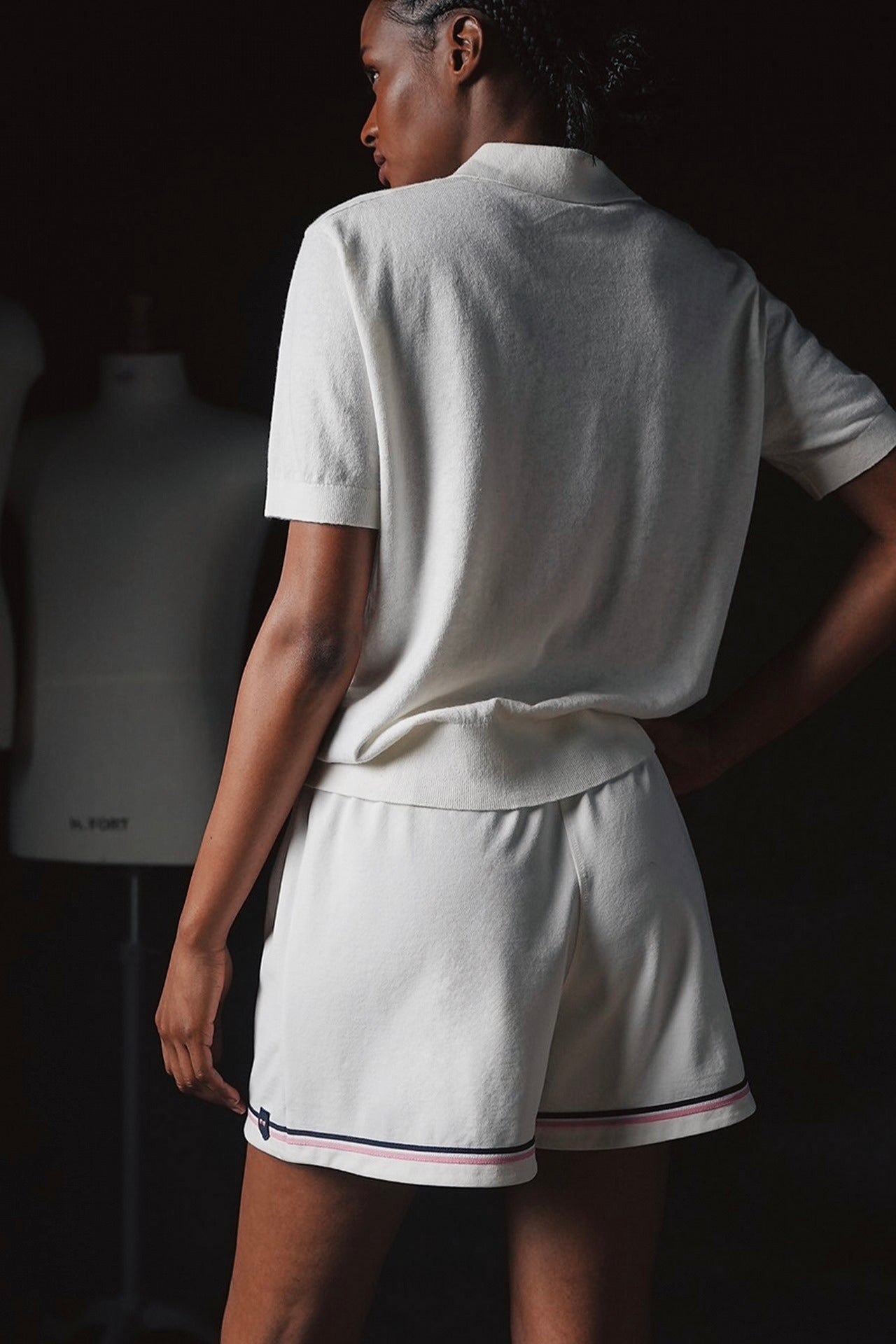 Pap'atelier white shorts with elastic waist striped trims and crest