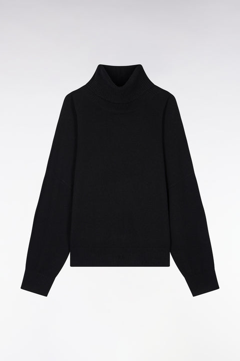 Pull col roulé en laine vierge et cachemire noir - Image 2