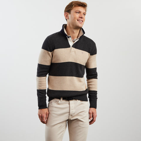 Beige striped polo-neck jumper - Image 1