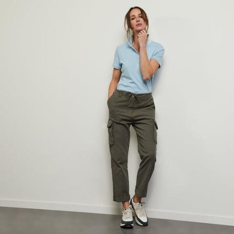 Light blue polo in Pima cotton pique, with striped collar - Image 1
