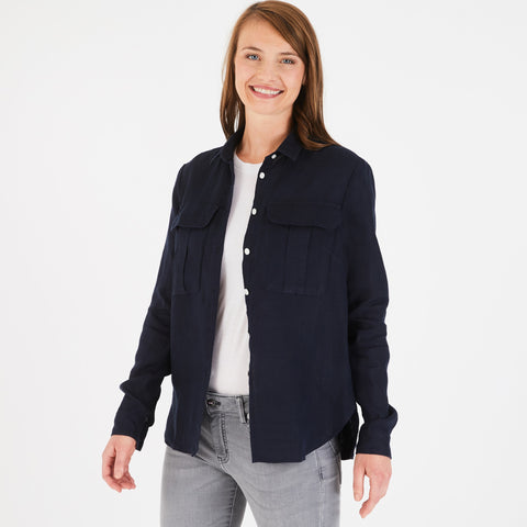 Dark blue linen blouse - Image 1