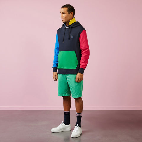 Navy blue colour-block sweatshirt with hood - Image 1