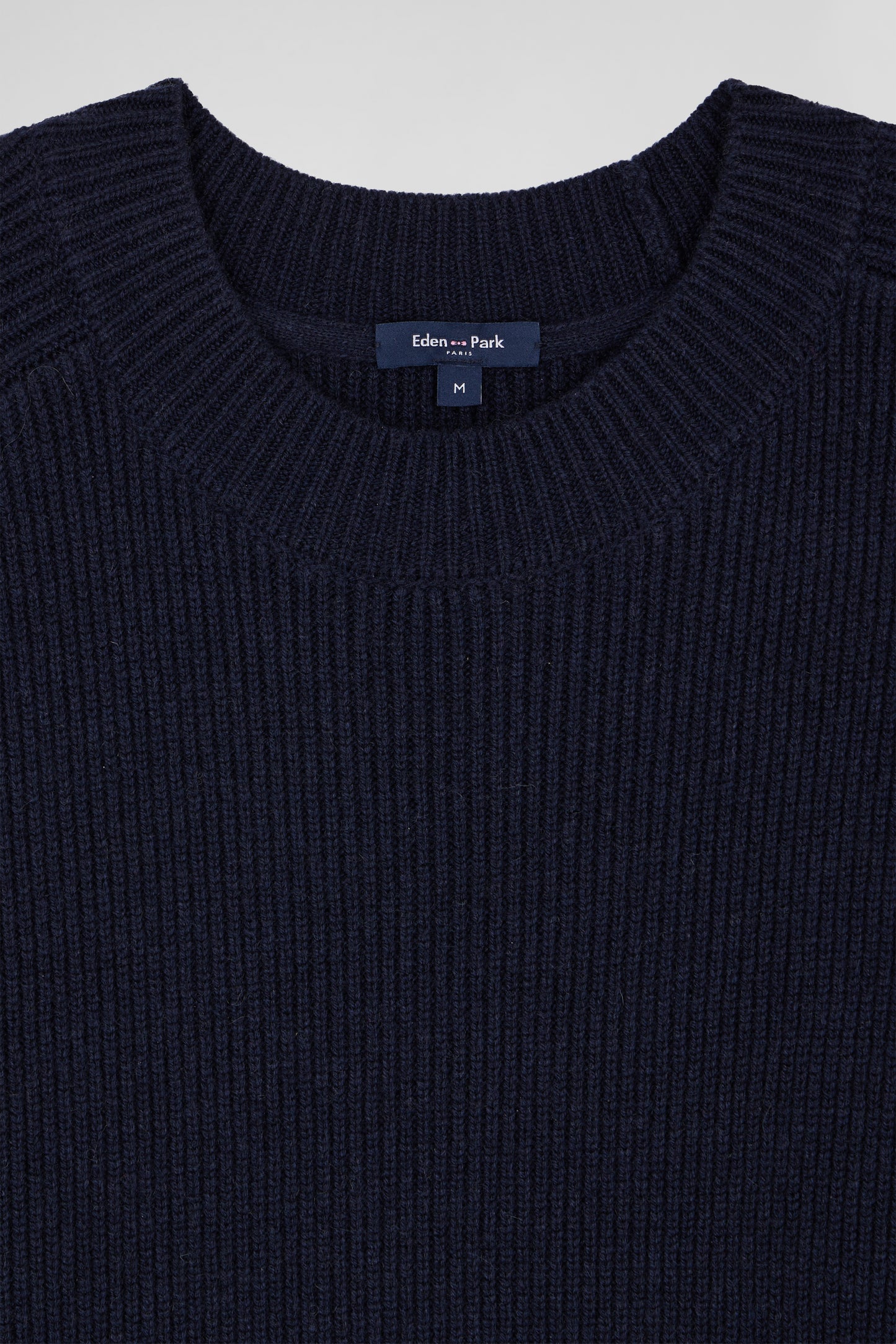 Navy blue wool and cashmere round-neck sweater, regular fit