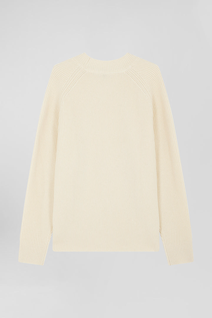 Pull col rond uni en laine et cachemire beige coupe Regular