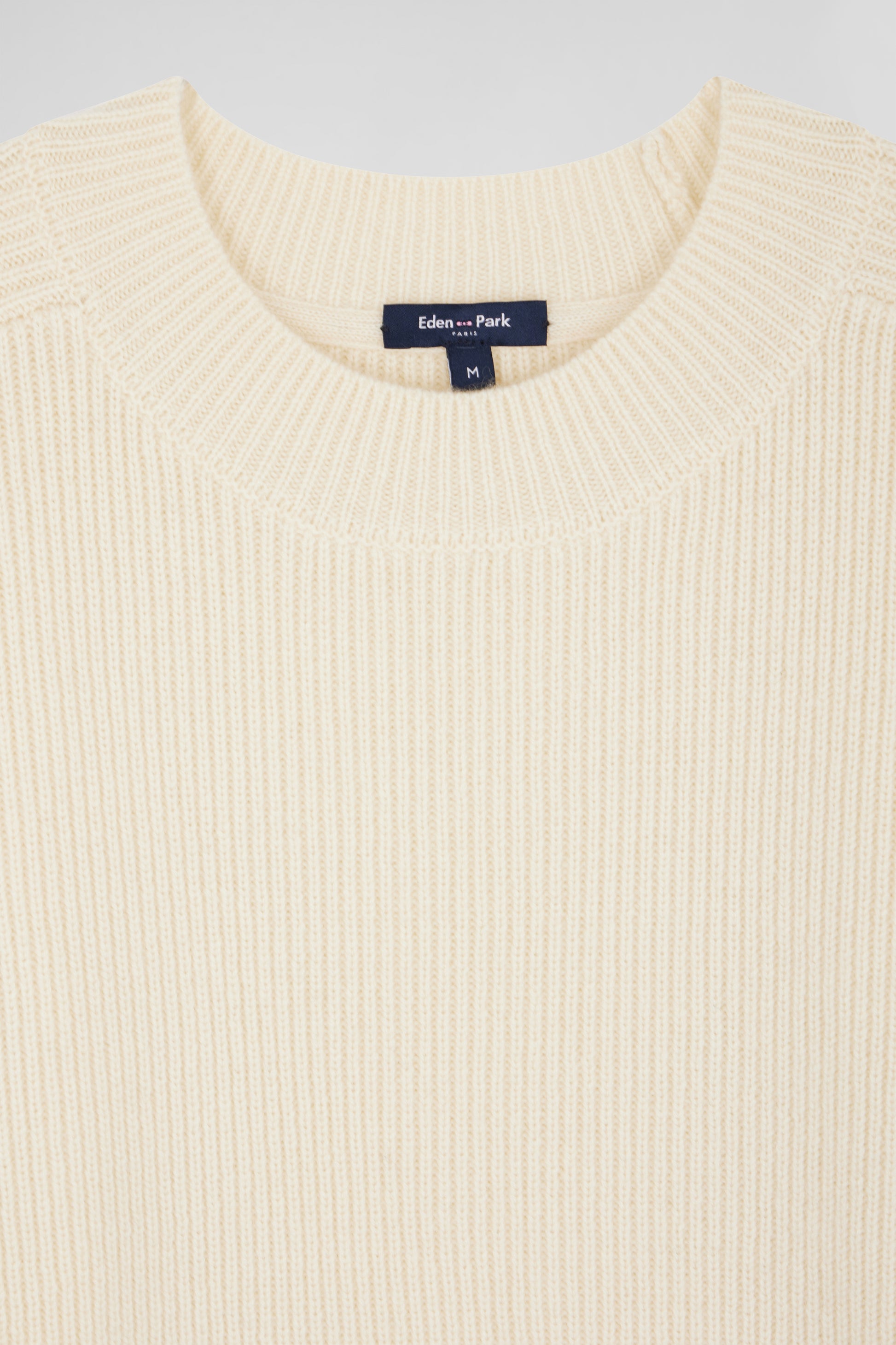 Pull col rond uni en laine et cachemire beige coupe Regular