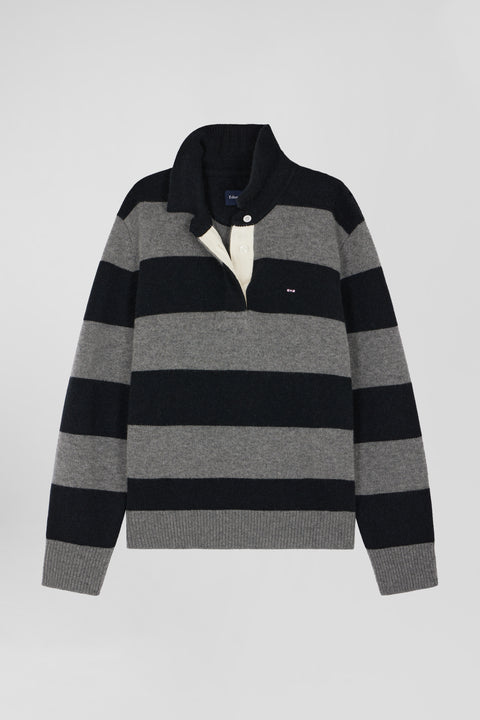Black and grey striped wool and cashmere polo-neck sweater - Image 1