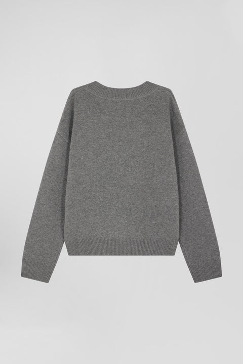 Grey wool and cashmere V-neck sweater Relaxed cut - Image 2