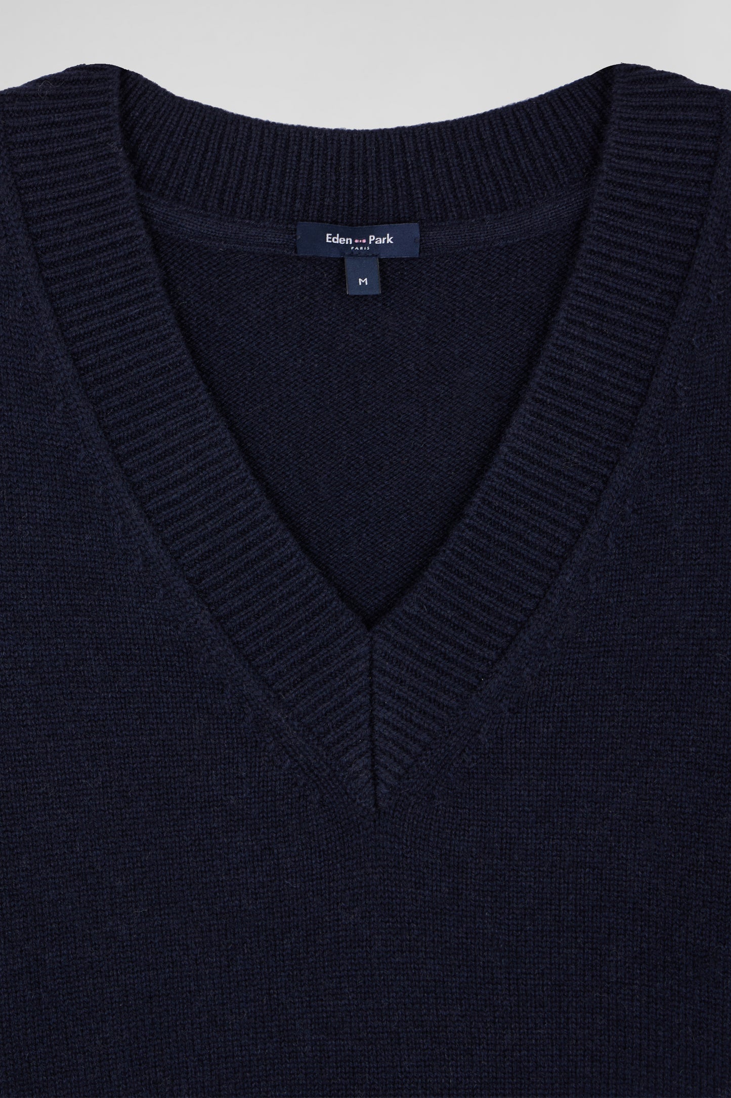 Navy blue wool and cashmere V-neck sweater Relaxed cut