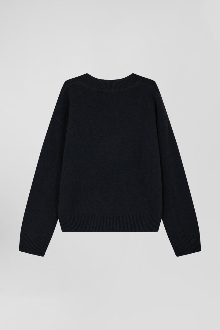 Pull col V en laine et cachemire noir coupe Relaxed