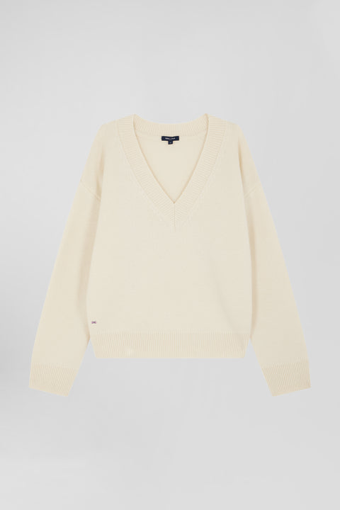 Off-white wool and cashmere V-neck sweater Relaxed cut - Image 1