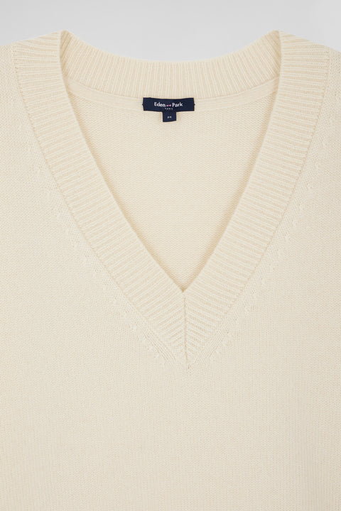 Off-white wool and cashmere V-neck sweater Relaxed cut - Image 3