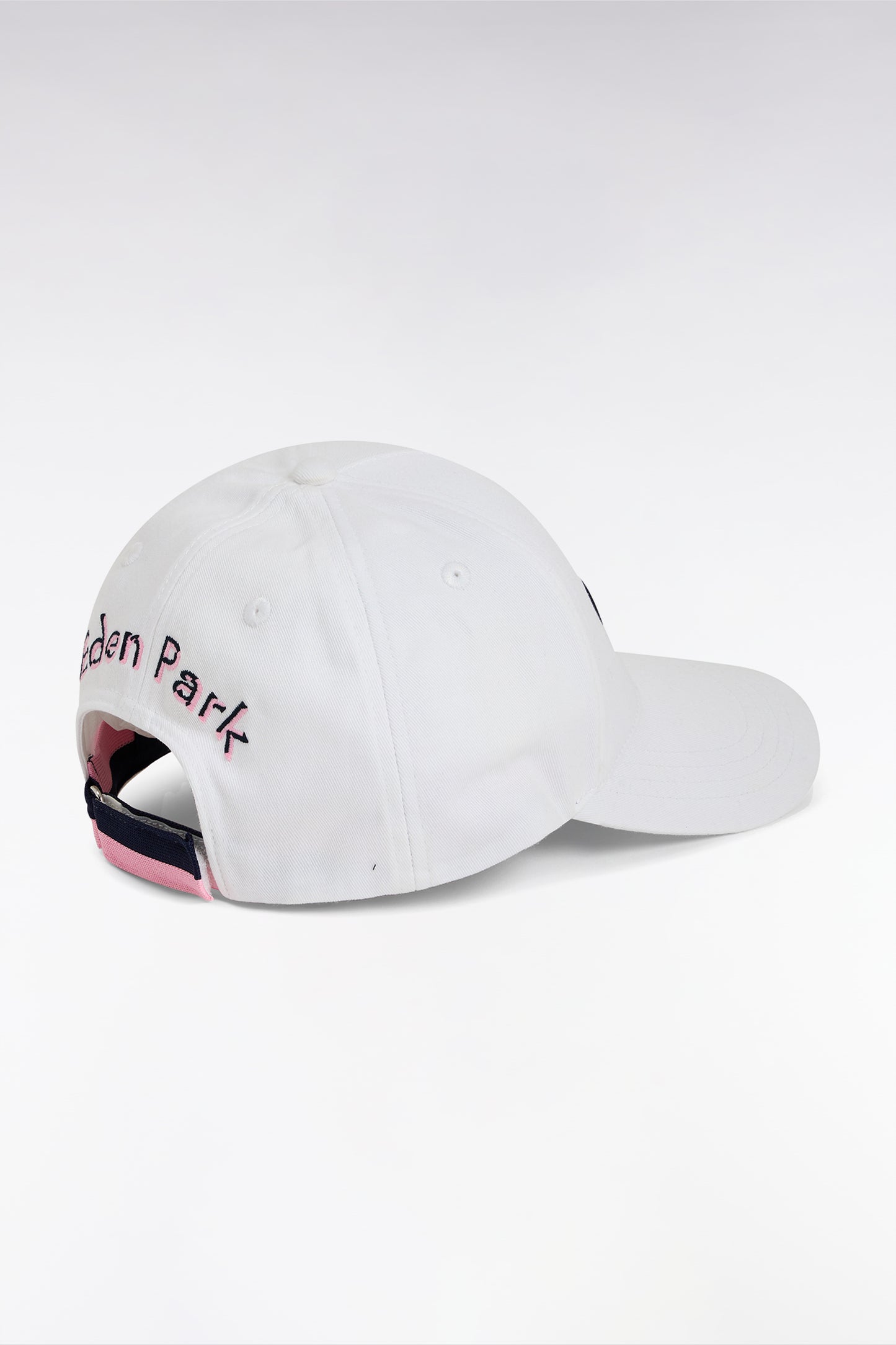 White cotton twill cap with two-tone embroidery