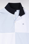 Straight-fit cut and sew short-sleeved polo shirt in sky blue and white cotton