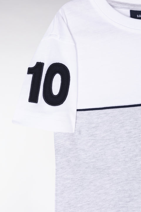 Two-tone T-shirt in grey cotton, straight cut - Image 2