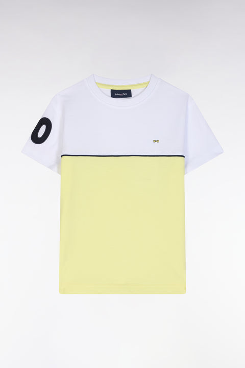 Yellow cotton two-tone T-shirt, straight cut - Image 1