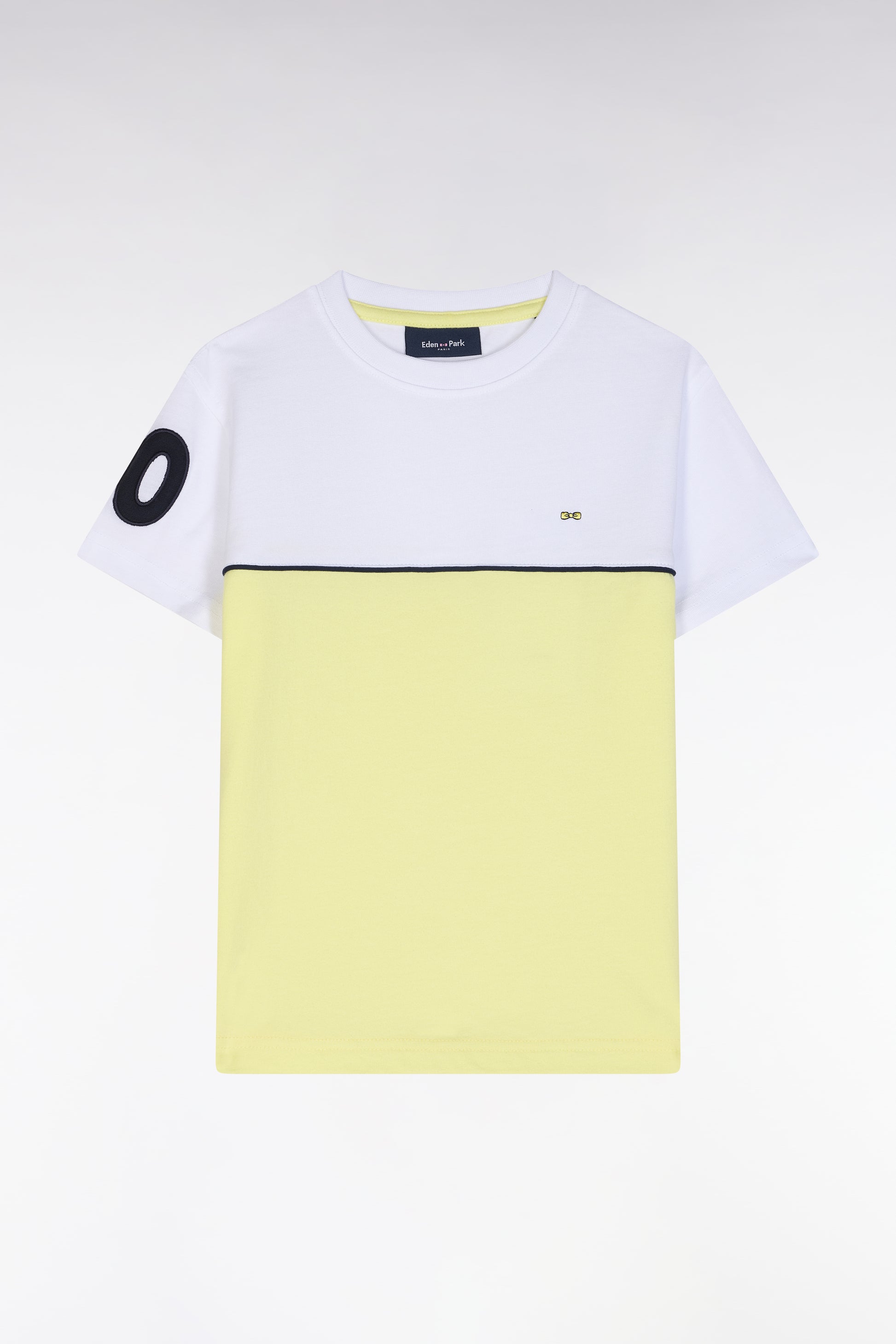 T-shirt bicolore en coton jaune coupe droite