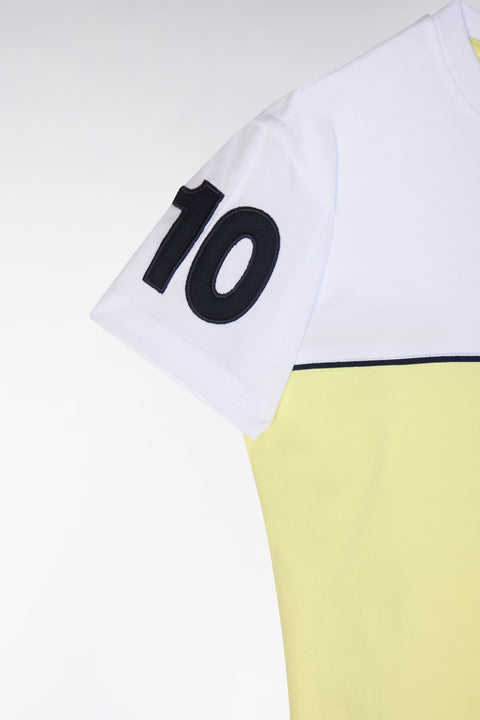Yellow cotton two-tone T-shirt, straight cut - Image 2