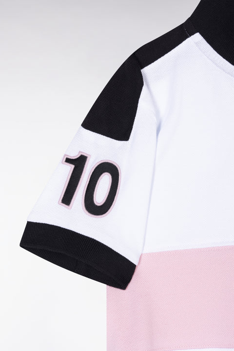 Straight-fit New Zealand polo shirt in white and pink cotton piqué - Image 2