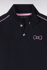 Straight-fit short-sleeved navy cotton piqué polo shirt with pink piping