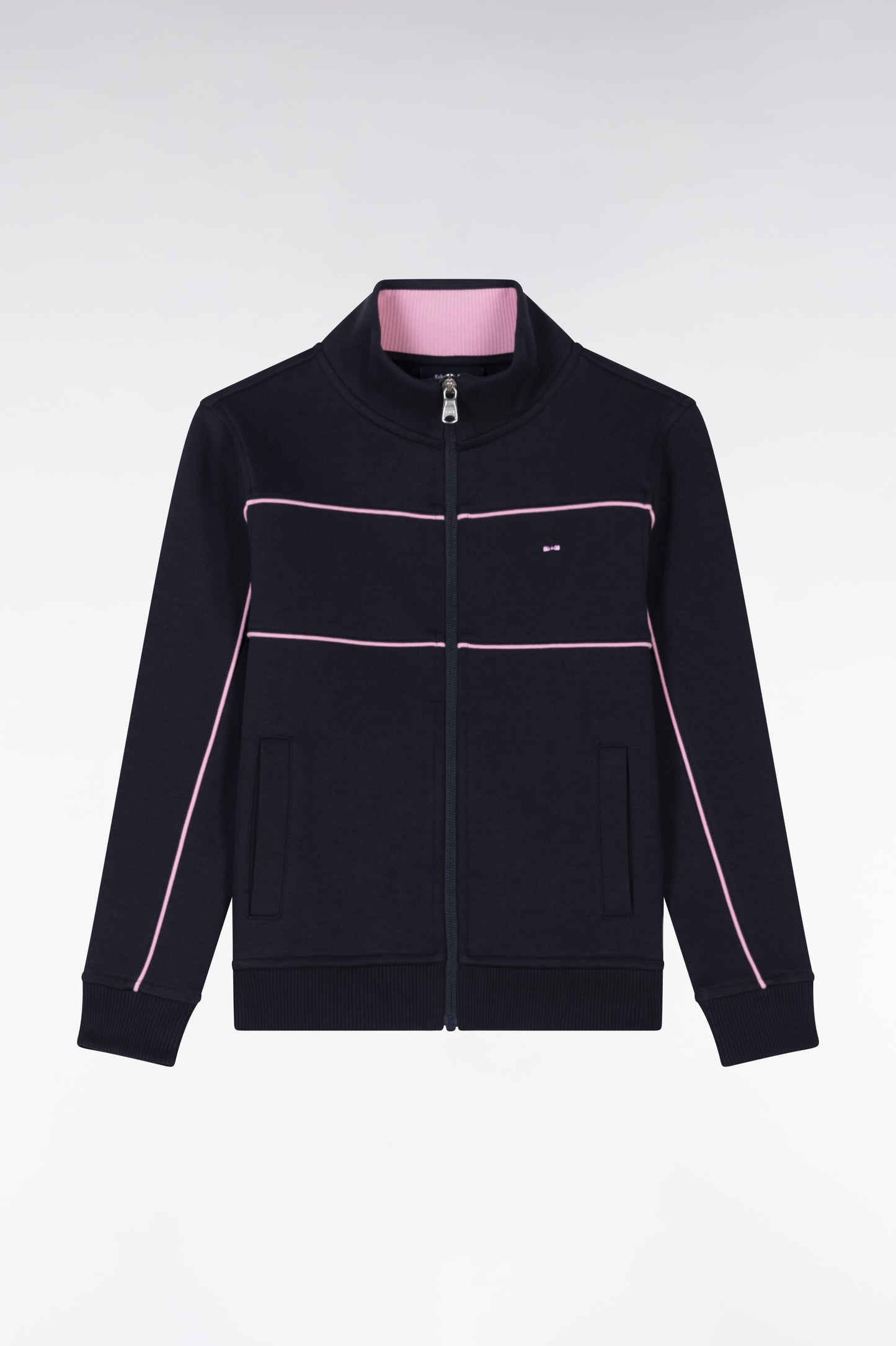 Straight-fit zipped navy stretch cotton sweatshirt with pink piping