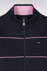 Straight-fit zipped navy stretch cotton sweatshirt with pink piping