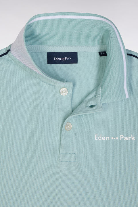 Straight-fit short-sleeved polo shirt in sea green cotton with white logo - Image 2