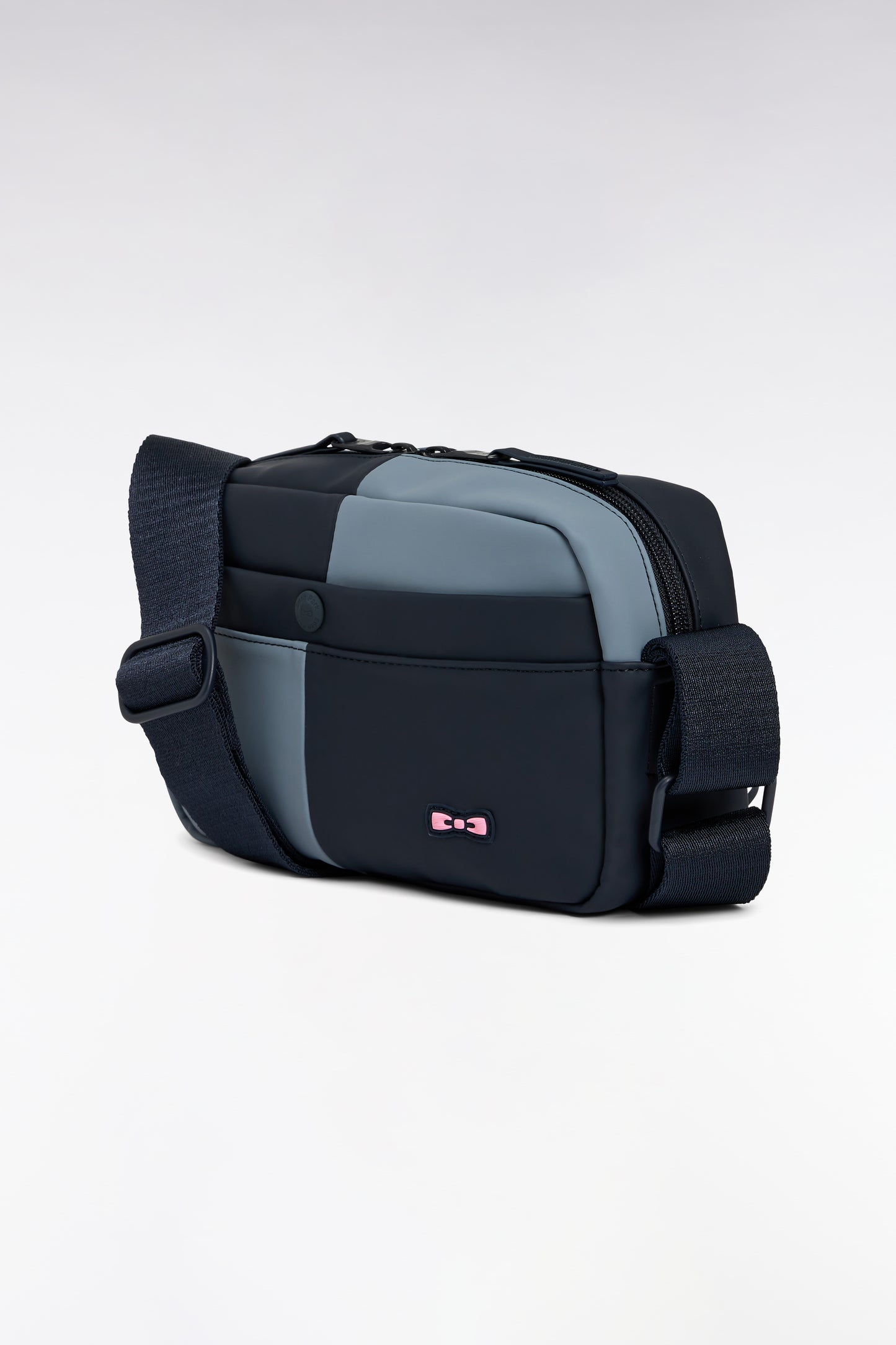 Camera bag in navy and grey cut and sew rubber