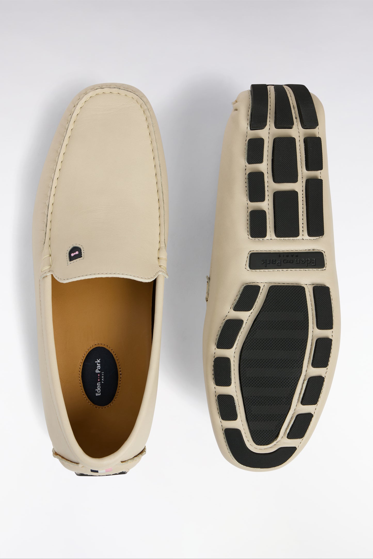 Beige split leather loafers